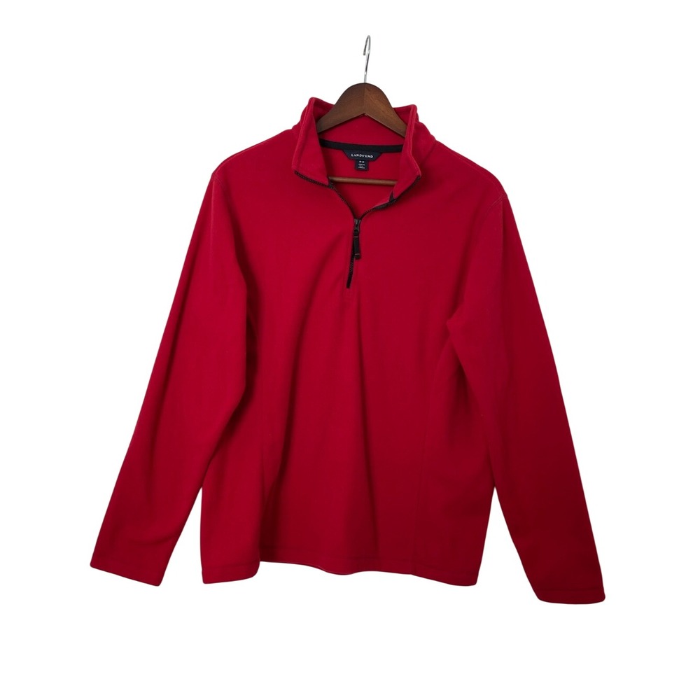 Lands End Thermacheck 100 Fleece Pullover Womens 10-12 Red 1/4 Zip Outdoor